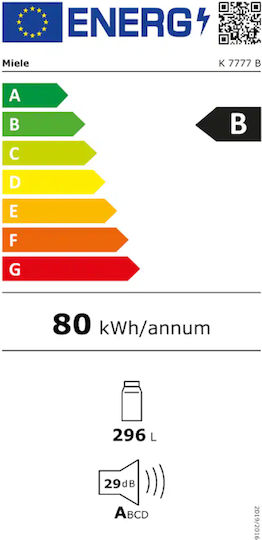 Miele Εντοιχιζόμενο Ψυγείο Συντήρησης 296lt Υ177xΠ55.9xΒ55εκ. K7777B