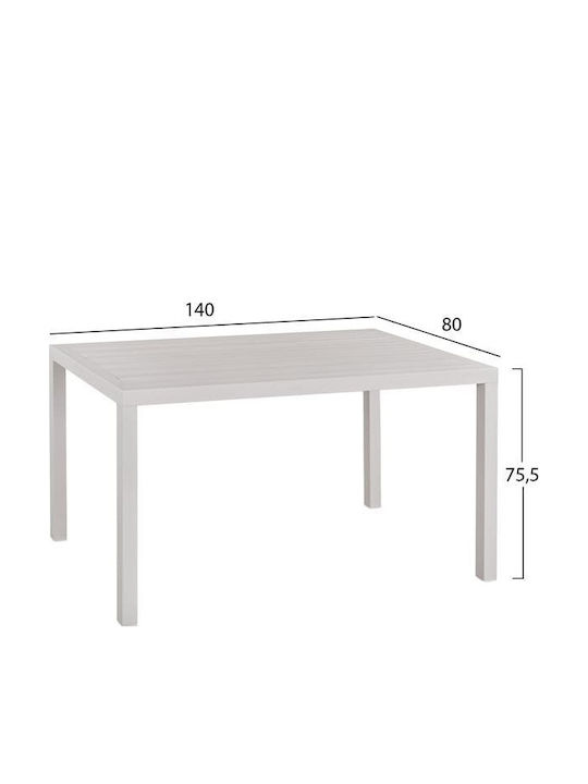 Tisch Aluminium White Shade 140x80x75cm