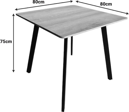 Squaro Square Table Dining Room Wooden with Metal Frame Walnut 80x80x75cm