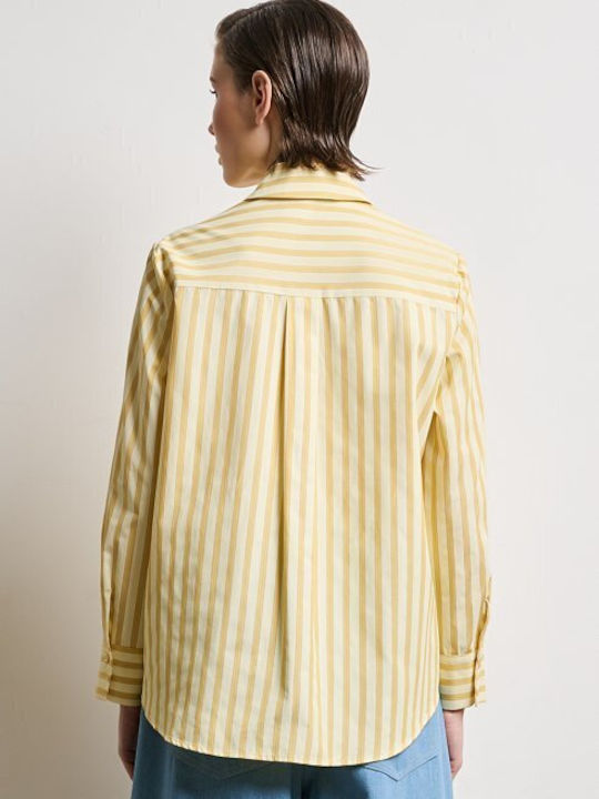 Women's Denim Striped Long Sleeve Shirt Yellow