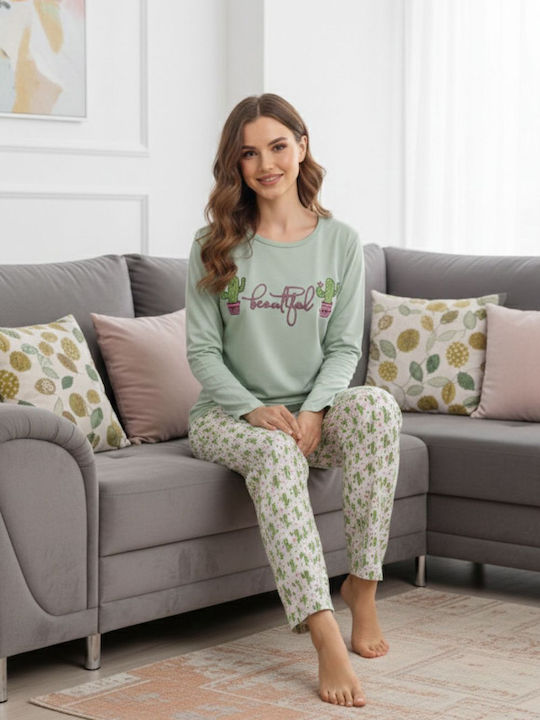 Tres Chic Winter Damen Pyjama-Set Bay Leaf Mint