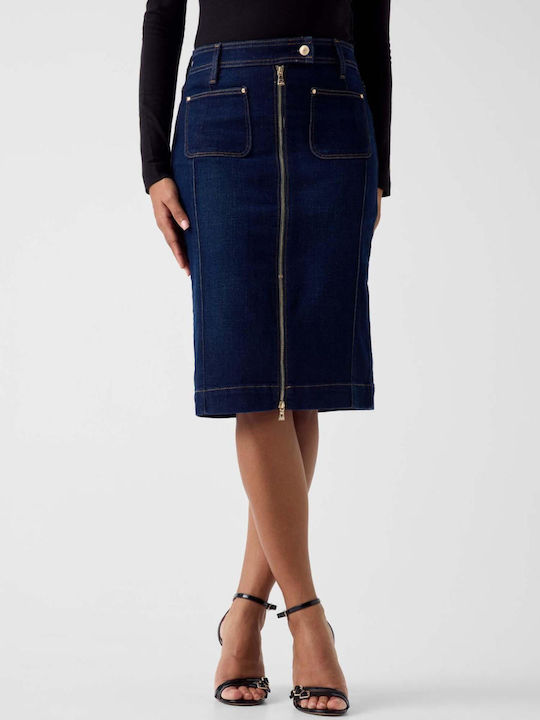 Denim Pencil Midi Skirt Blue