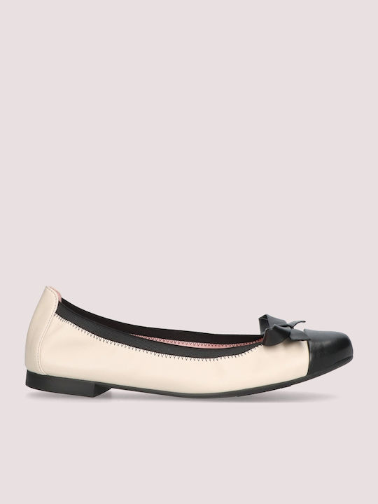 Shirley Leather Women's Ballerina Shoes in Beige Color