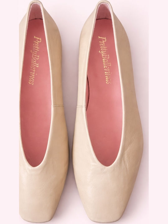 Camille Leather Women's Ballerina Shoes In Beige Color