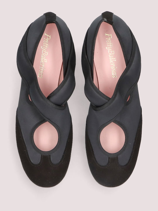 Rosario Leather Women's Ballerina Shoes with Strap in Black Color