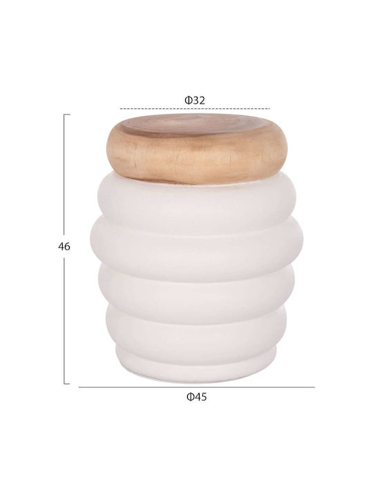 Round Side Table White Teak Wood M45xL45xH46cm