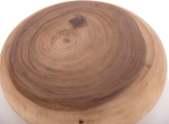 Masă Laterală Rotundă Albă - Lemn Teak L45xL45xÎ46cm