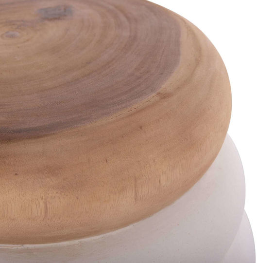 Masă Laterală Rotundă Albă - Lemn Teak L45xL45xÎ46cm