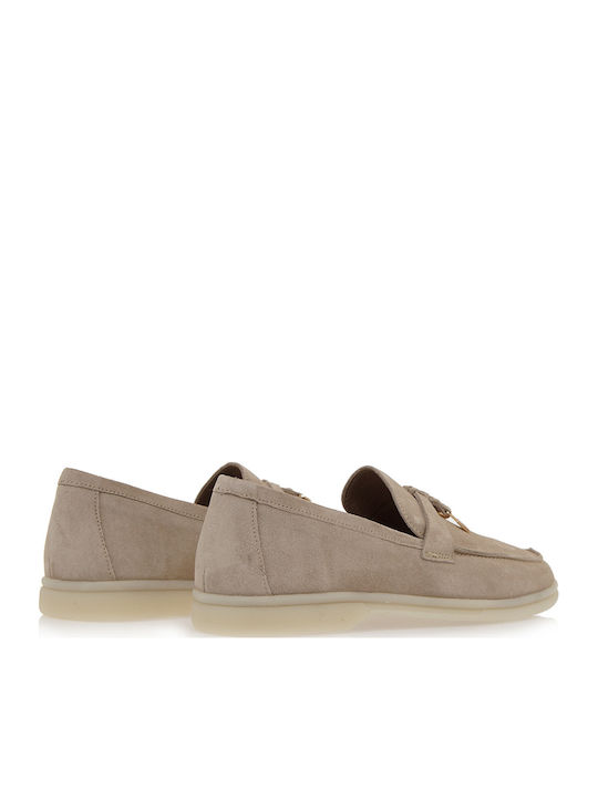 Δερμάτινα Γυναικεία Loafers σε Μπεζ Χρώμα