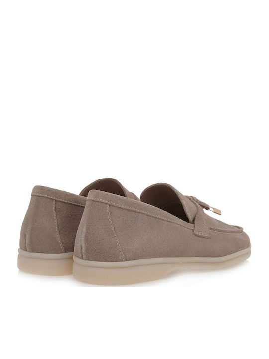 Leather Women's Loafers in Gray Color