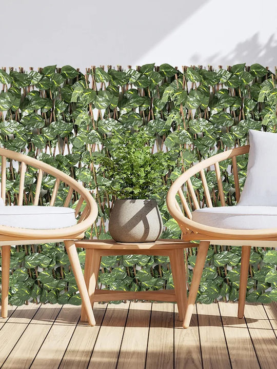 Artificial Fence Wooden Frame Green Leaves Expandable 100x190cm