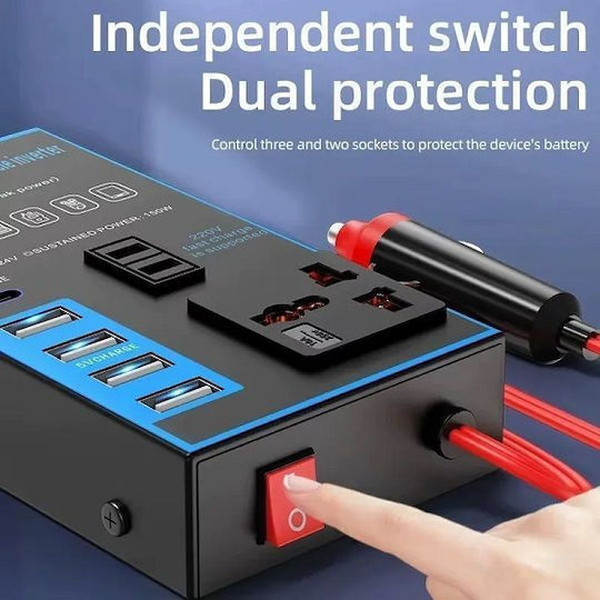 Инвертор за кола 1500W за преобразуване на 12V DC в 220V AC