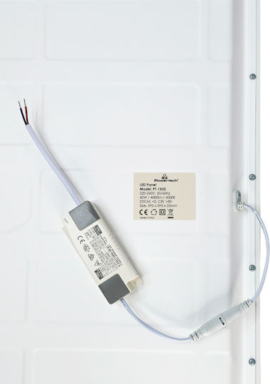 Powertech Τετράγωνο LED Panel 40W με Φυσικό Λευκό Φως 4000K 59.5x59.5εκ.