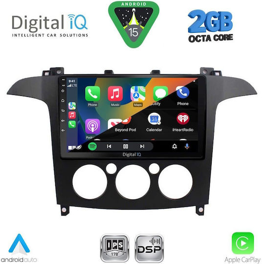 Digital IQ Car Audio System for Ford S-Max 2006-2014 with A/C (Bluetooth/USB/WiFi/GPS/Apple-Carplay/Android-Auto) with Touch Screen 9"