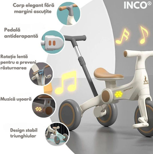Inco Tricicletă Pentru Copii Cu Mâner Pentru Părinți Pentru 2-6 Ani Albă