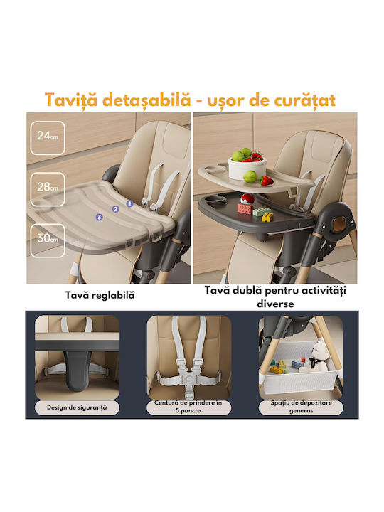 Qova Pliabil Scaun de Masă pentru Copii 3 în 1 cu Cadru Metalic Gri