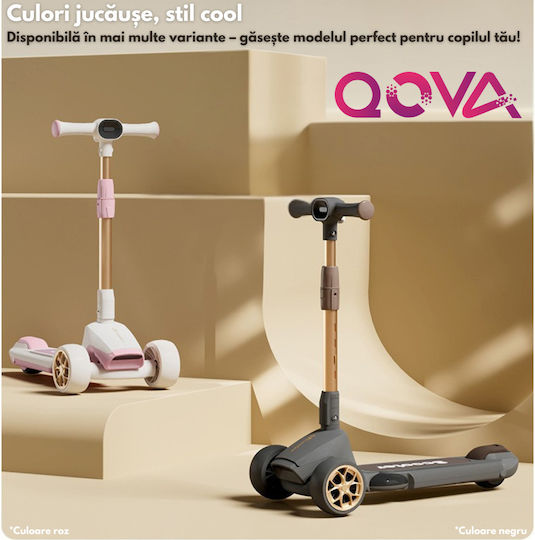 Qova Scuter Copii Pliabil 3 Roți Cu Iluminare LED Pentru 3+ Ani Negru