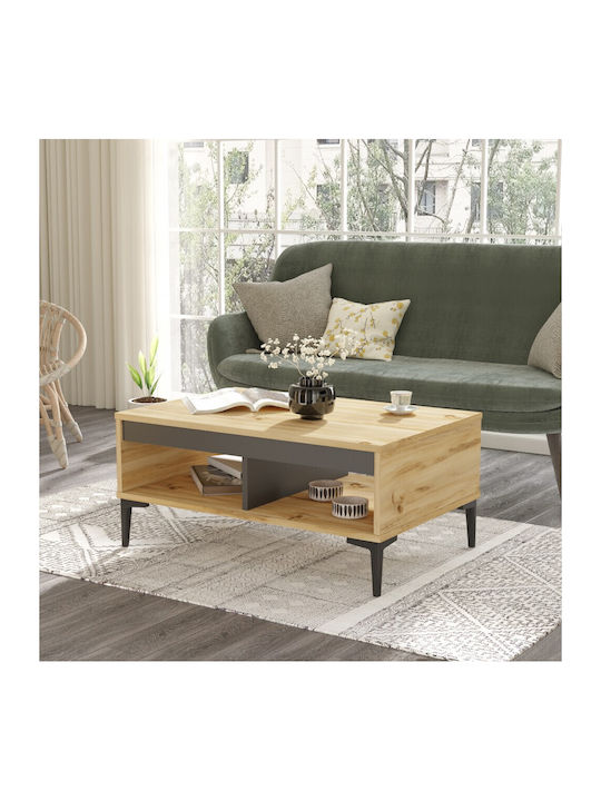 Viana Central Coffee Table in Solid Wood Felt/Charcoal M90xP60xH40.6cm