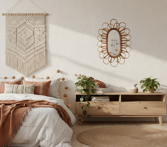 Polihome Mandal Wandspiegel Oval mit Beige Rattan Rahmen 35x18cm 1Stück