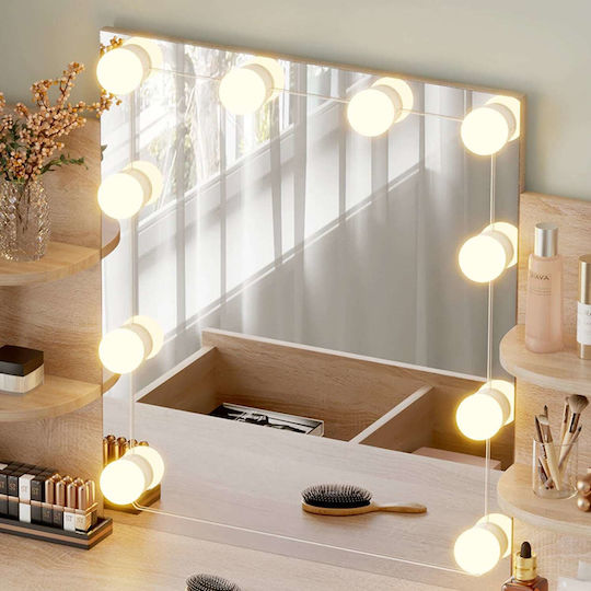 Floor-Standing Makeup Dressing Table Wooden Sonoma with Mirror 101.8x40x139.5cm
