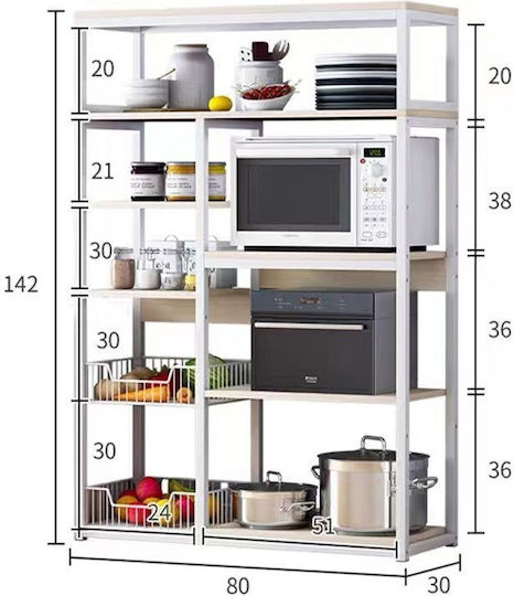 Pakketo Leena Lebensmittelregal Metallisch 8 Ebenen Braune 80x30x142cm