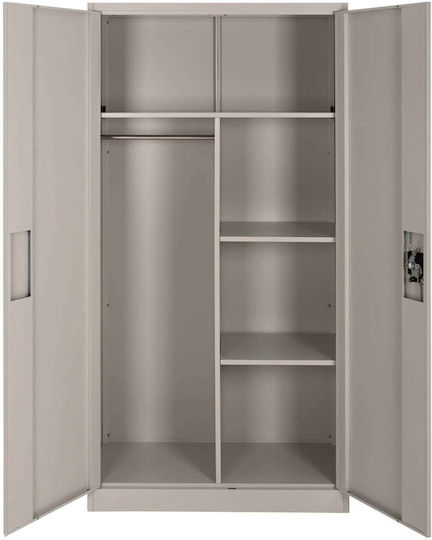 Double Door Wardrobe Metallic with Divider & 3 Shelves Light Grey 90x45x180cm