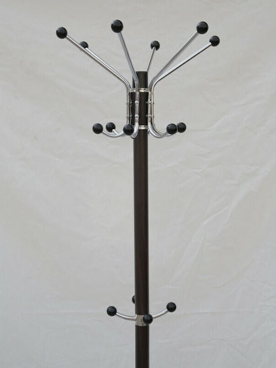 Homeplus Metallic Coat Rack with Umbrella Holder Walnut with Marble Base 38x38x175cm