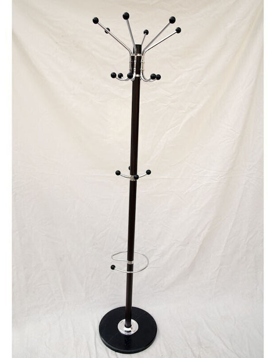 Homeplus Metallic Coat Rack with Umbrella Holder Walnut with Marble Base 38x38x175cm