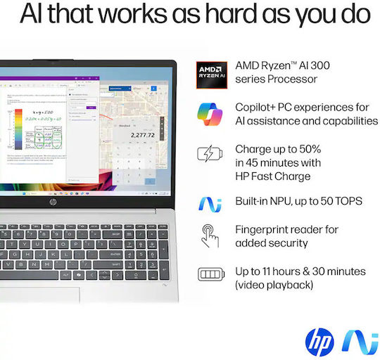 HP OmniBook 3 AI 15-fn0105dx 15.6" IPS FHD Touchscreen (Ryzen AI 300 Series-5 330/16GB/512GB SSD/W11 Home) (US Keyboard)