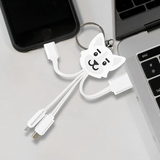 Yello Koko 3 In 1 Usb A Micro Usb Usb C Lightning Cable 0.15m Dog White