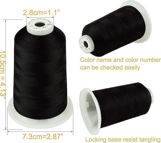 Embroidery Thread Set 3 Spools 5000 M Black Color