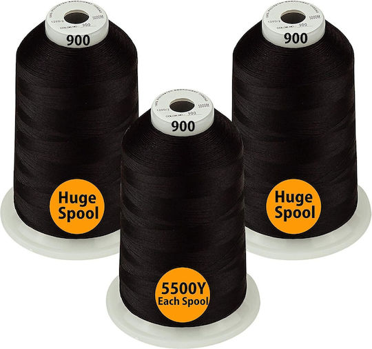 Embroidery Thread Set 3 Spools 5000 M Black Color