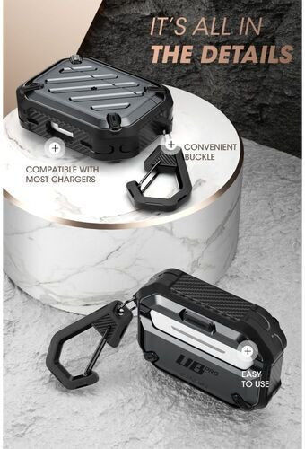 Supcase Unicorn Beetle Pro Case Plastic with Hook in Black color for Apple AirPods Pro 2