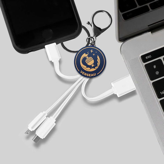 Yello Koko Cable Usb 3 In 1 Micro-usb Usb-c Lightning Design Astrology Aquarius Keyring White