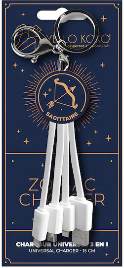 Yello Koko Cablu Usb 3 În 1 Micro-usb Usb-c Lightning Design Astrology Săgetător Brelog Alb