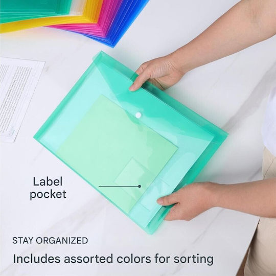 Hands Document Folder Set 30 Pcs A4 Size Plastic 33.5 X 23.5 Cm Clasp Closure Reusable Multicolor