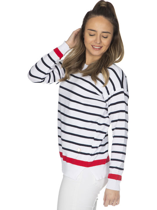 Bluza Damă Din Bumbac Cu Dungi Albă