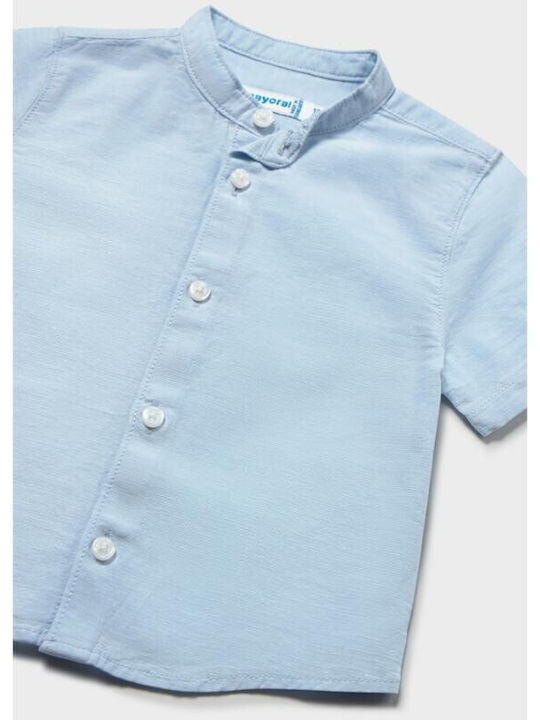 Kids Short-sleeved Linen Shirt Light Blue