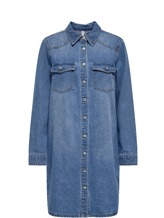 Mini Denim Shirt Dress Blue