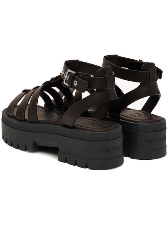 Leather Women's Flat Sandals in Brown Color