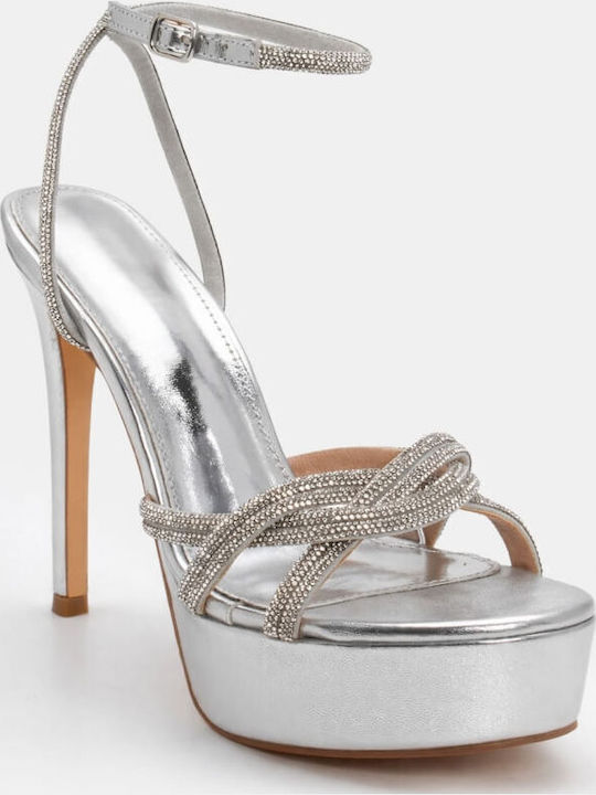 Sandalen mit Strass Silber