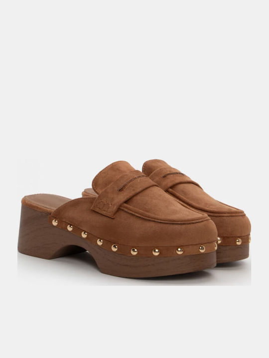 Suede Mule cu cu talpă joasă Toc în Culoare Maro