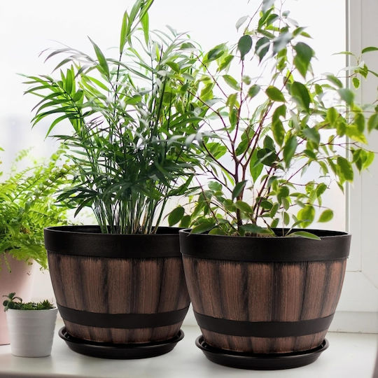 Belle Vous Set 2 Pots Plastic Brown/black with Saucer