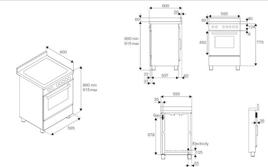 Bertazzoni Herd 58l mit Gas Kochfeld 59,5cm Weiß