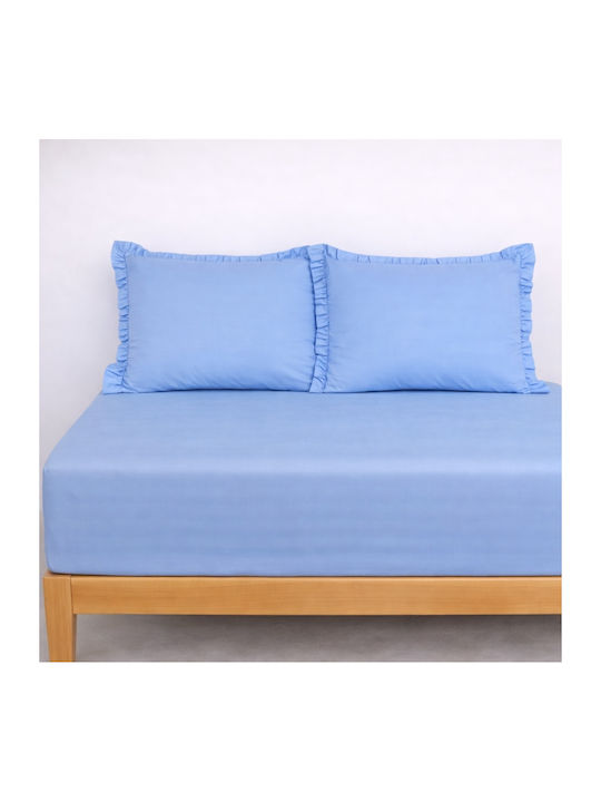 My Home Luxury Sheet Set with 2 Pillowcases Super-Double with Elastic 160x200+30cm. Light Blue 3pcs