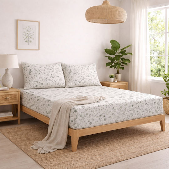My Home Luxury Grezzena Bed Sheet Set with 2 Pillowcases King Size with Rubber Hugger 160x200cm Green (4 Pieces)