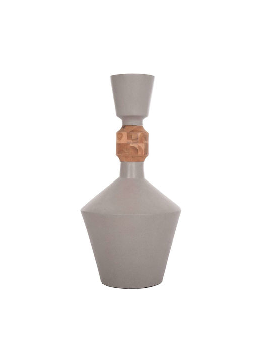 Decorative Floor Vase Fb94661.03 Fiber Cement Gray--Teak Wood Φ60x115cm