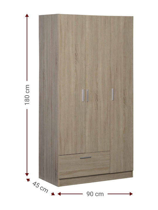 Wilson 3ds Τρίφυλλη Ντουλάπα Leuko 90x45x180cm