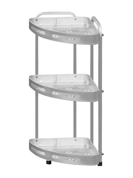 Corner Wall Mounted Bathroom Shelf Metallic 23.5x23.5x57.5cm Silver