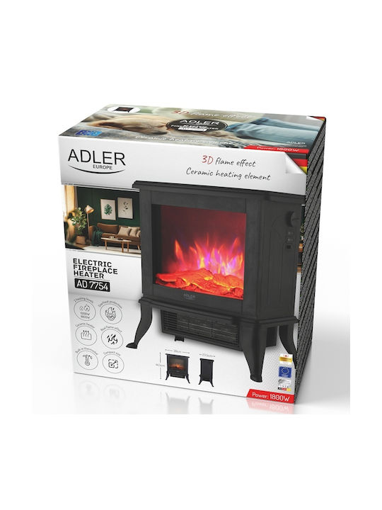 Adler Floor Electric Fireplace 1800W 38x24cm Black